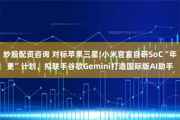 炒股配资咨询 对标苹果三星!小米官宣自研SoC“年更”计划，拟联手谷歌Gemini打造国际版AI助手